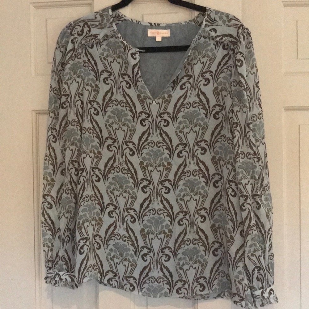 Tory Burch silk tunic light blue and brown size 4